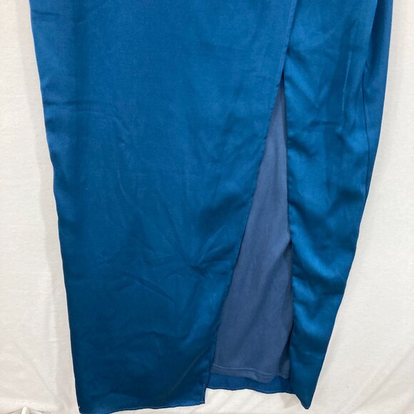 New Lulus Large Destiny Awaits Navy Blue Satin Faux-Wrap Maxi Dress Bridemaid - Picture 7 of 13